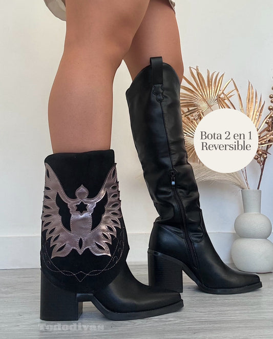 Bota Texana 2 en 1 Negra